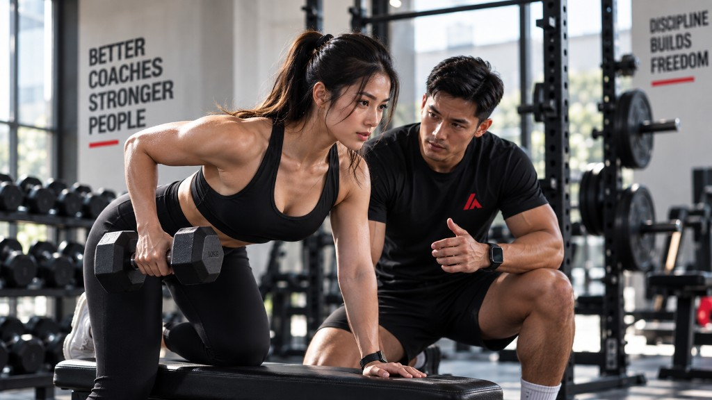Trainer coaching client with Coreworkz programs